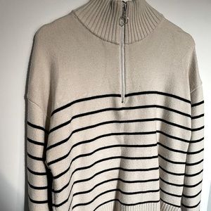 ZARA half zip striped sweater in black/white
